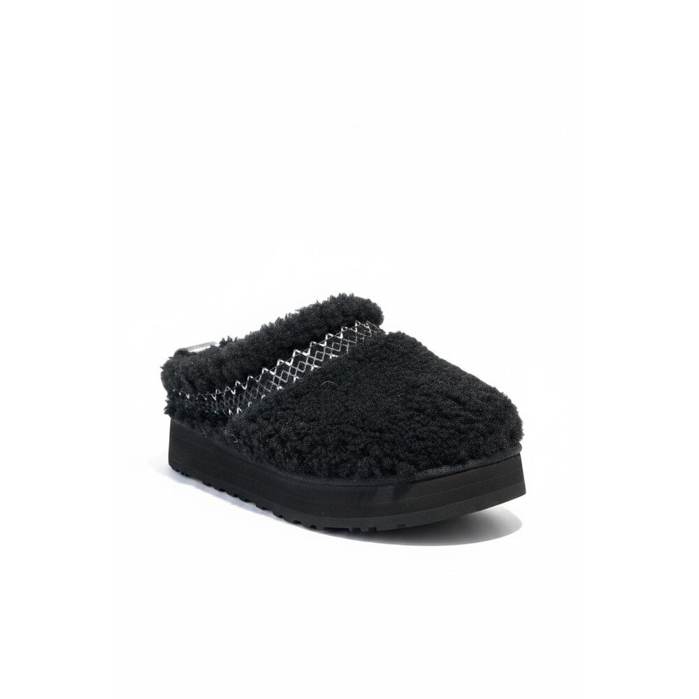 Women’s UGG Tazz Braid Slipper Black Curly Sheepskin Platform Clogs Size 9